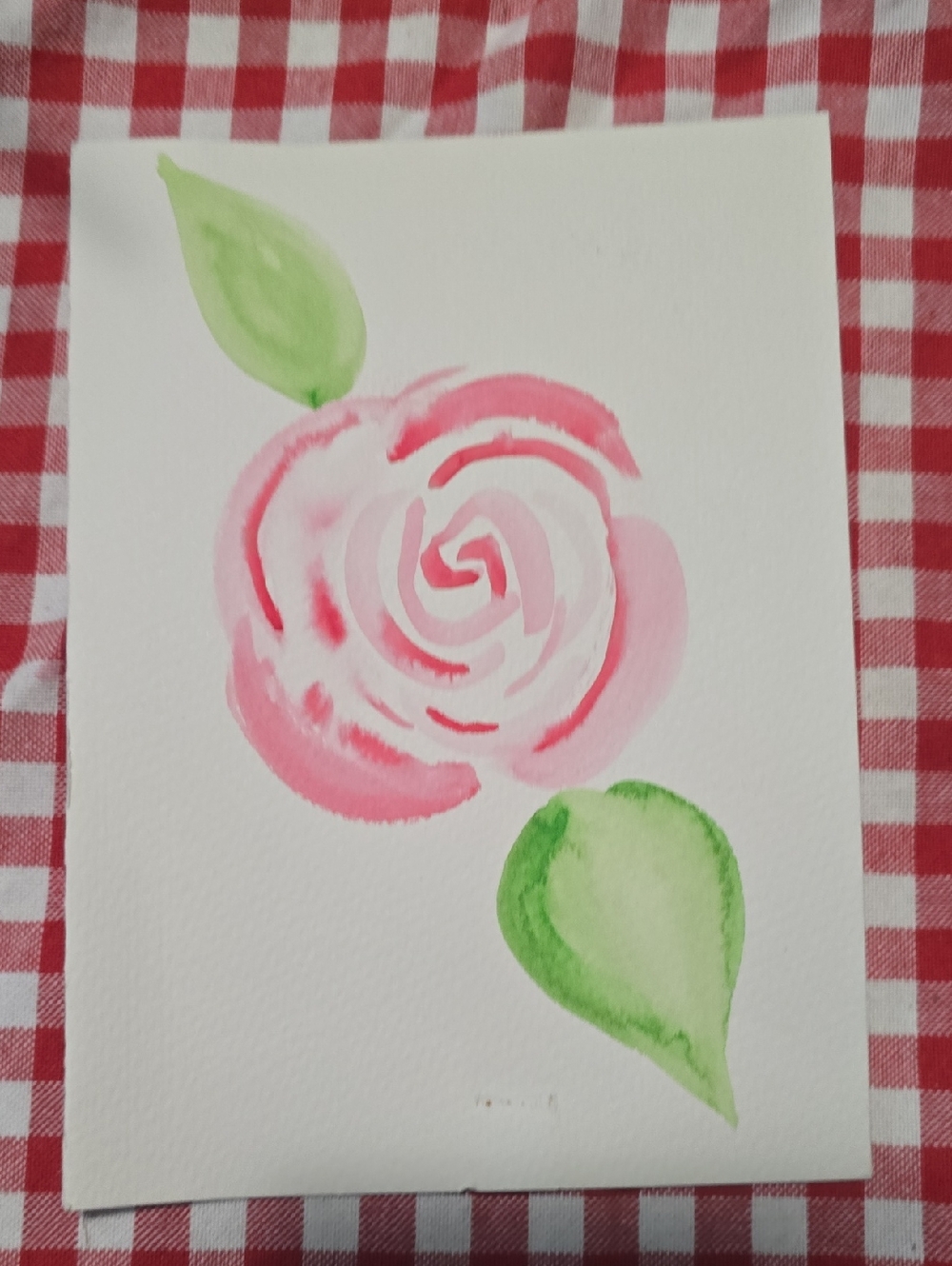 Hand-Painted Pink Rose Watercolor Art Print CARD
